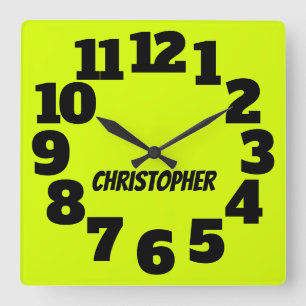 Chartreuse Neon Yellow Green Big Numbers Quadratische Wanduhr
