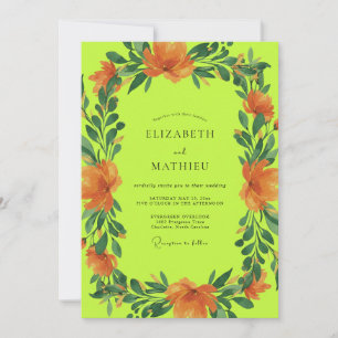 Chartreuse Orange Mohn Hochzeit Einladung