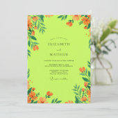 Chartreuse Orange Wildflower-Hochzeit Einladung (Stehend Vorderseite)