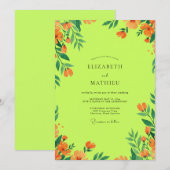 Chartreuse Orange Wildflower-Hochzeit Einladung (Vorne/Hinten)