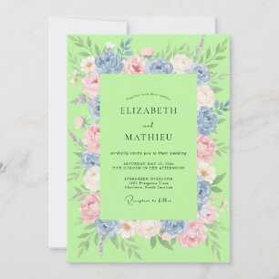 Chartreuse Pastell-Blüten-Hochzeit Einladung