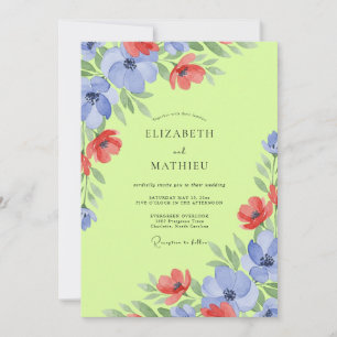 Chartreuse Periwinkle Mohnblumen-Hochzeit Einladung