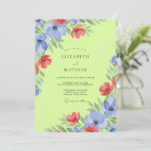 Chartreuse Periwinkle Mohnblumen-Hochzeit Einladung (Stehend Vorderseite)