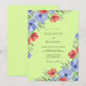 Chartreuse Periwinkle Mohnblumen-Hochzeit Einladung (Vorne/Hinten)