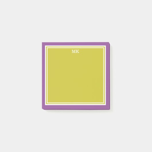 Chartreuse Purple Borders Monogrammed Post-it Klebezettel (Vorderseite)