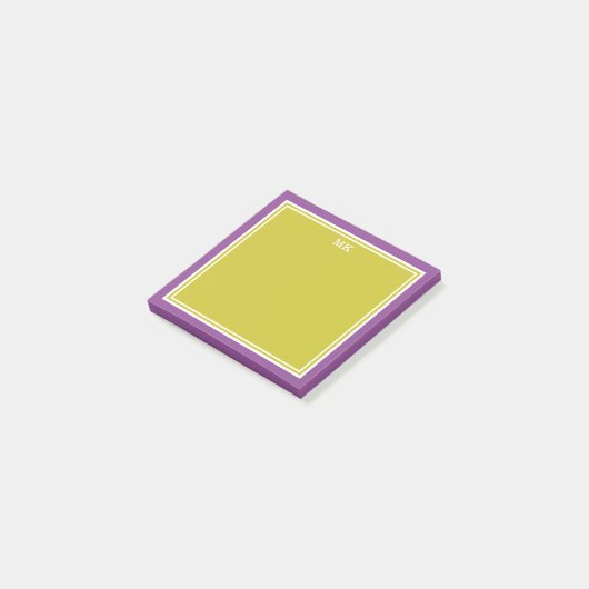 Chartreuse Purple Borders Monogrammed Post-it Klebezettel (angewinkelt)