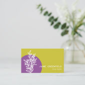 Chartreuse Purple Greenery Line Art Business Card Visitenkarte (Stehend Vorderseite)