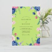 Chartreuse Rosa Pfingstrosen-Hochzeit Einladung (Stehend Vorderseite)