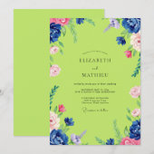 Chartreuse Rosa Pfingstrosen-Hochzeit Einladung (Vorne/Hinten)