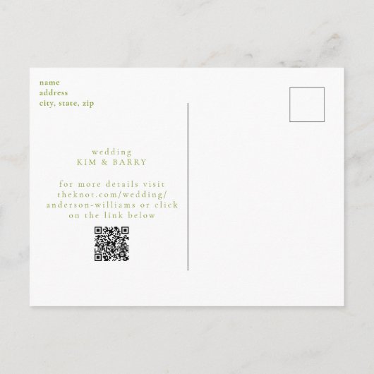 Chartreuse Simplicity Monogram QR Save the Date Postkarte (Rückseite)