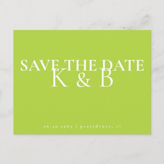 Chartreuse Simplicity Monogram QR Save the Date Postkarte (Vorderseite)