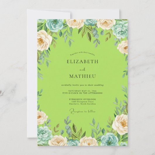 Chartreuse Türkis Gemalte Hochzeit Einladung (Vorderseite)