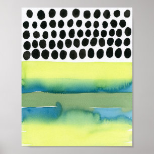 Chartreuse und Aqua Polka Dot Watercolor Poster