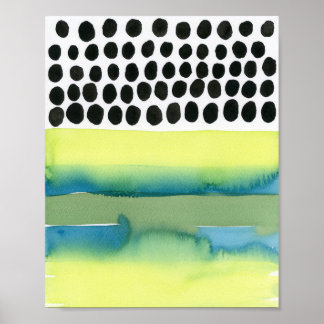 Chartreuse und Aqua Polka Dot Watercolor Poster