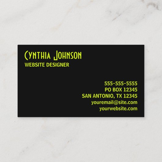 Chartreuse und Black Retro Bold Visitenkarte (Rückseite)