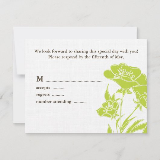 Chartreuse und Brown Floral Wedding Response Card RSVP Karte (Vorderseite)