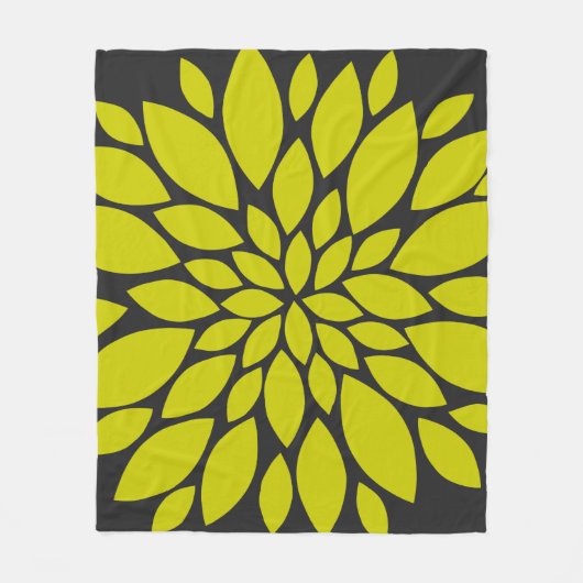Chartreuse und dunkelgraue Blumenexplosion Fleecedecke (Vorderseite)