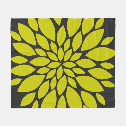 Chartreuse und dunkelgraue Blumenexplosion Fleecedecke (Vorderseite (Horizontal))