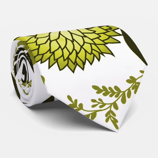 Chartreuse und dunkelolivgrüne Blumenmuster Krawatte (Gerollt)