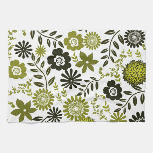 Chartreuse und dunkelolivgrüne Blumenmuster Küchentuch