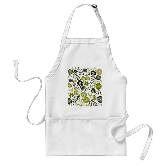 Chartreuse und dunkelolivgrüne Blumenmuster Schürze (Vorne)
