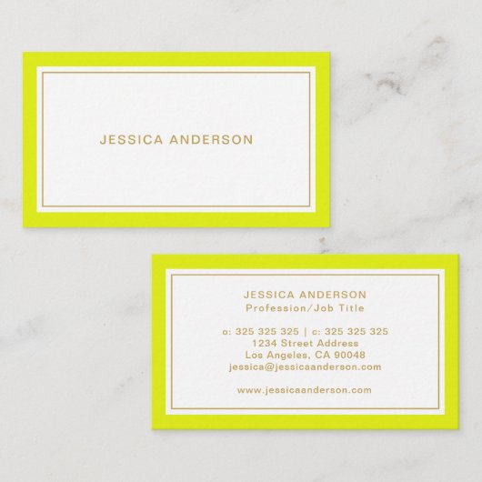 Chartreuse und Gold Elegante Feminine Visitenkarte (Vorne/Hinten)