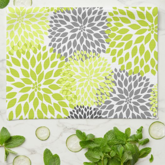 Chartreuse und Gray Floral Kitchen Handtuch (Gefaltet)