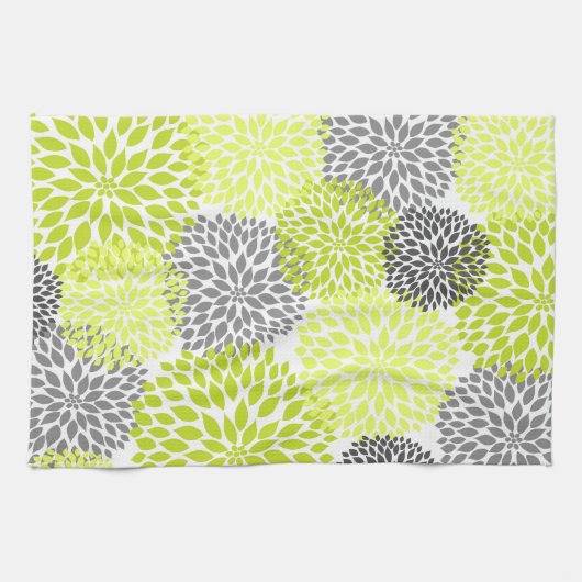 Chartreuse und Gray Floral Kitchen Handtuch (Horizontal)