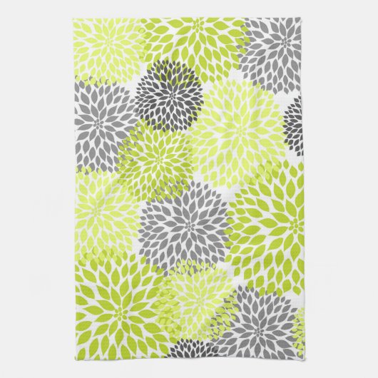 Chartreuse und Gray Floral Kitchen Handtuch (Vertikal)