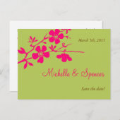 Chartreuse und rosa Blüten speichern Daten Ankündigungspostkarte (Vorne/Hinten)