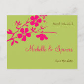 Chartreuse und rosa Blüten speichern Daten Ankündigungspostkarte (Vorderseite)