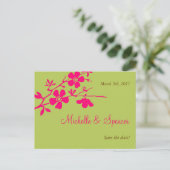Chartreuse und rosa Blüten speichern Daten Ankündigungspostkarte (Stehend Vorderseite)