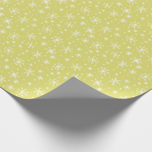 Chartreuse und White Snowflake Doodle Holiday Geschenkpapier (Ecke)