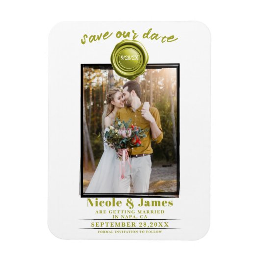 Chartreuse Wax Siegel Foto Wedding Save the Date Magnet (Vertikal)