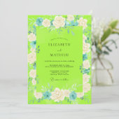 Chartreuse Weiße Rose Hochzeit Einladung (Stehend Vorderseite)