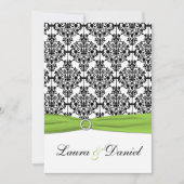 Chartreuse, White, Black Damask Einladung (Vorderseite)