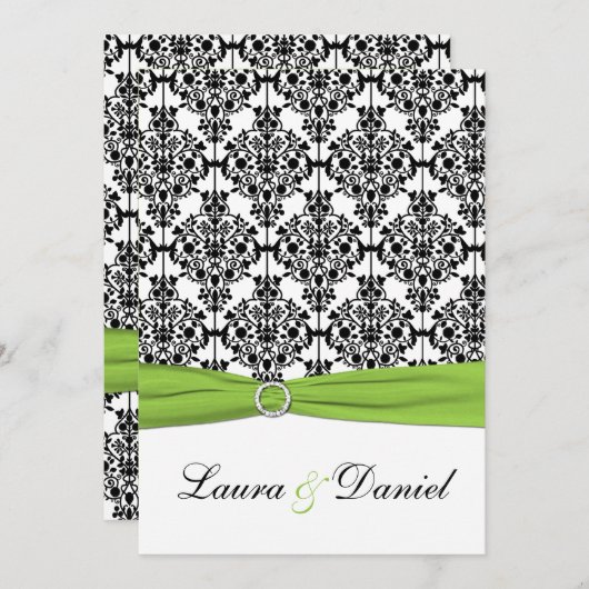 Chartreuse, White, Black Damask Einladung (Vorne/Hinten)