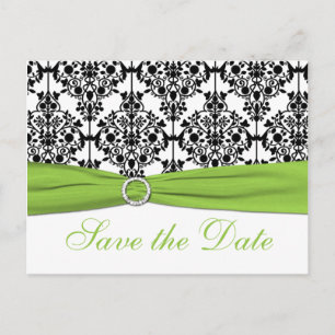 Chartreuse, White, Black Damask Save the Date Card Ankündigungspostkarte