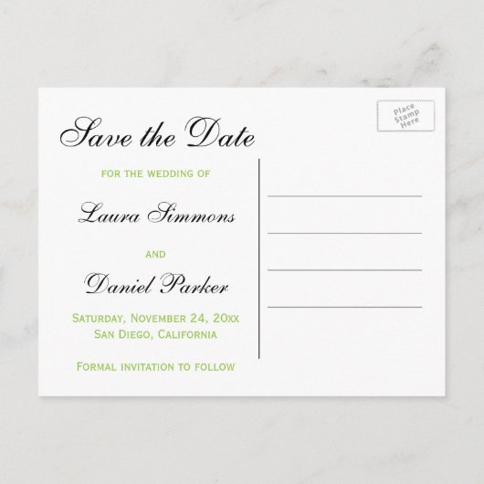 Chartreuse, White, Black Damask Save the Date Card Ankündigungspostkarte (Rückseite)