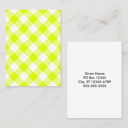 Chartreuse Yellow Gingham Blank Visitenkarte (Vorne/Hinten)