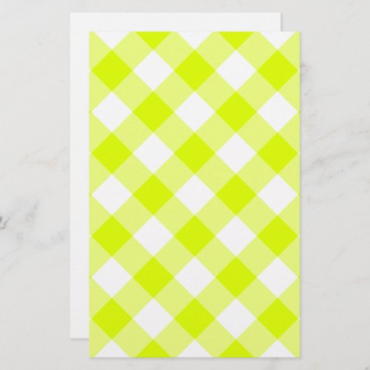 Chartreuse Yellow Gingham Briefpapier (Vorne/Hinten)