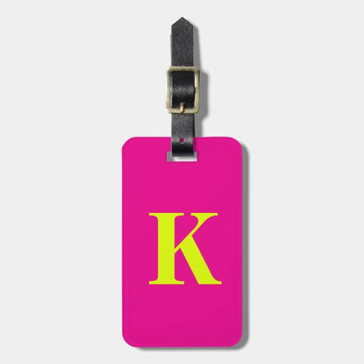 Chartreuse Yellow Neon Hot Pink Monogram Name Gepäckanhänger (Vorderseite vertikal)