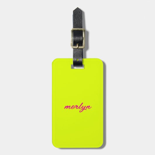Chartreuse Yellow Pink Individuelle Name Geschenk Gepäckanhänger (Vorderseite vertikal)