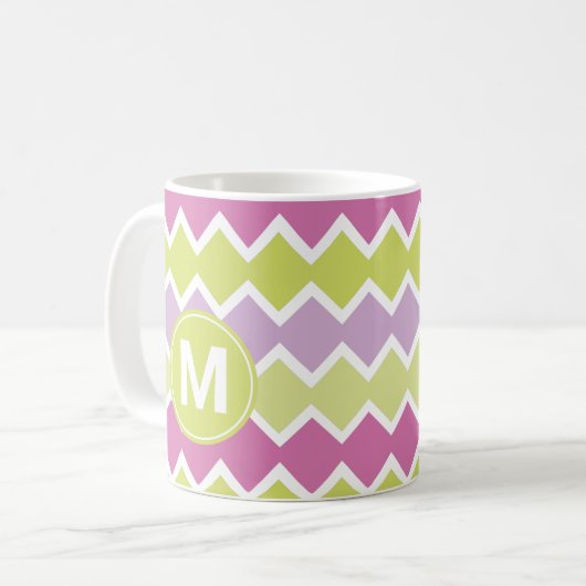 Chartreuse Yellow Pink Monogram Kaffeetasse (Vorderseite Links)