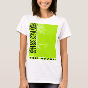 Chartreuse Zebra-Streifen-Tierdruck; Palme T-Shirt