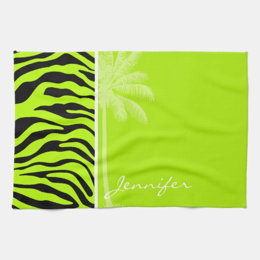Chartreuse Zebra Stripes Animal Print, Palm Handtuch (Horizontal)