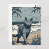 Chartreux-Cat an einem tropischen Strand bei Sonne Postkarte (Vorne/Hinten)