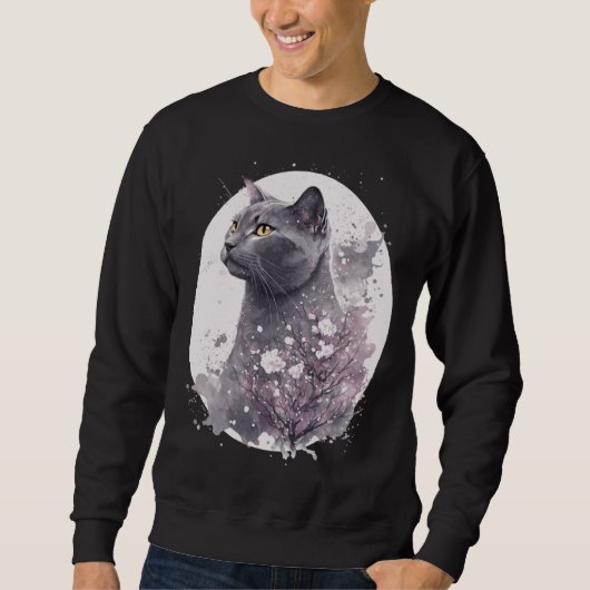 Chartreux Cat Japanese Cherry Blossom Floral Sakur Sweatshirt (Vorderseite)