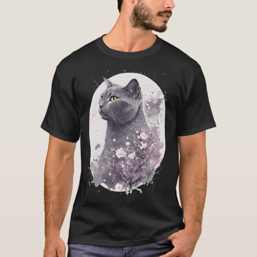 Chartreux Cat Japanese Cherry Blossom Floral Sakur T-Shirt (Vorderseite)