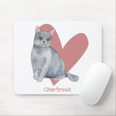 Chartreux Cat Watercolor Kitty Pink Herz Mousepad (Mit Mouse)
